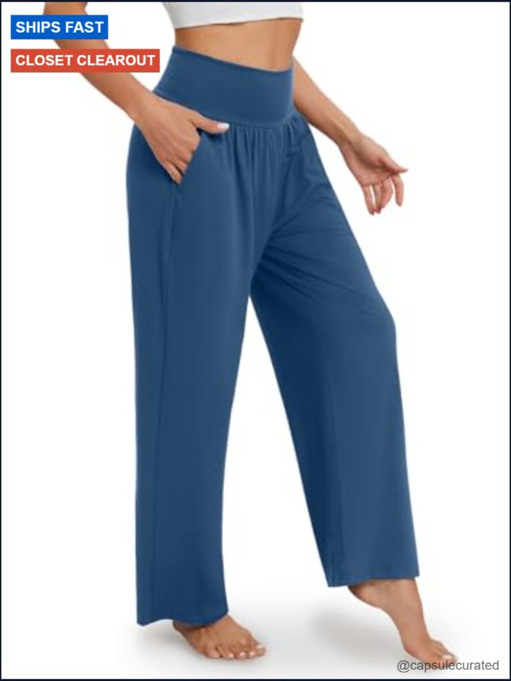 High Waisted Wide Leg Yoga Pants with Pockets Flowy Lounge - Picture 2 of 7